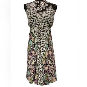 Nicole Miller 100% silk BoHo abstract, spaghetti strap dress size 6